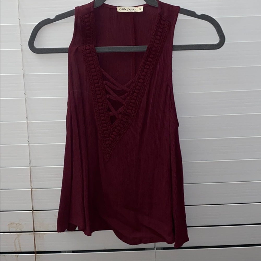 maroon criss cross top